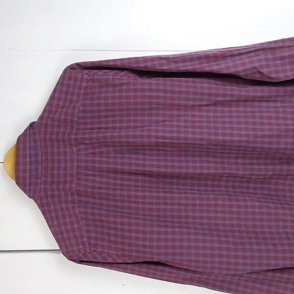 Abercrombie and Fitch Mens Burgundy Red Blue Plaid Pocket Shirt TINY FLAW Sz.L - Picture 9 of 12
